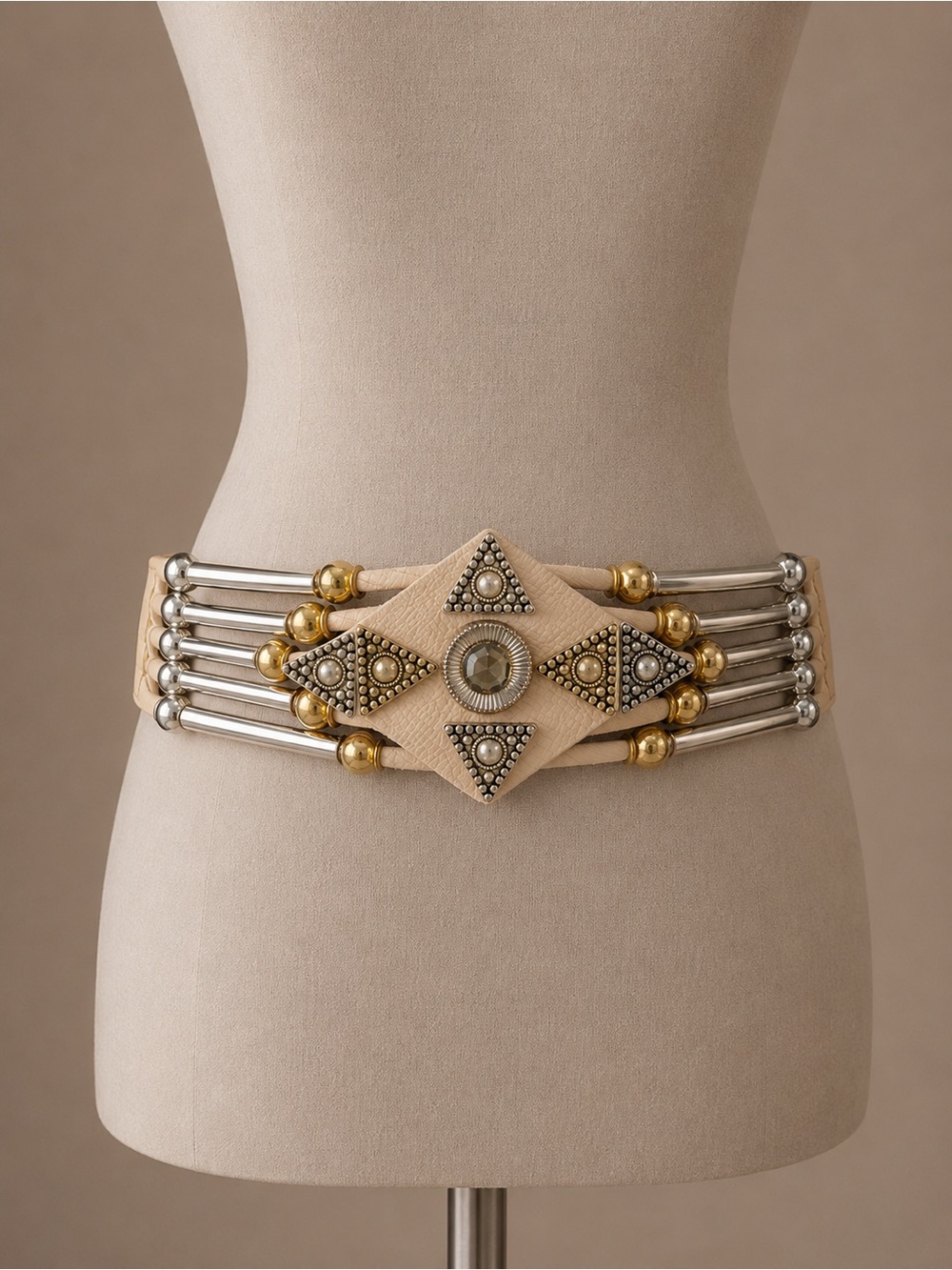Vintage Jeweled Starburst Statement Belt Mixed Metal Western Boho
